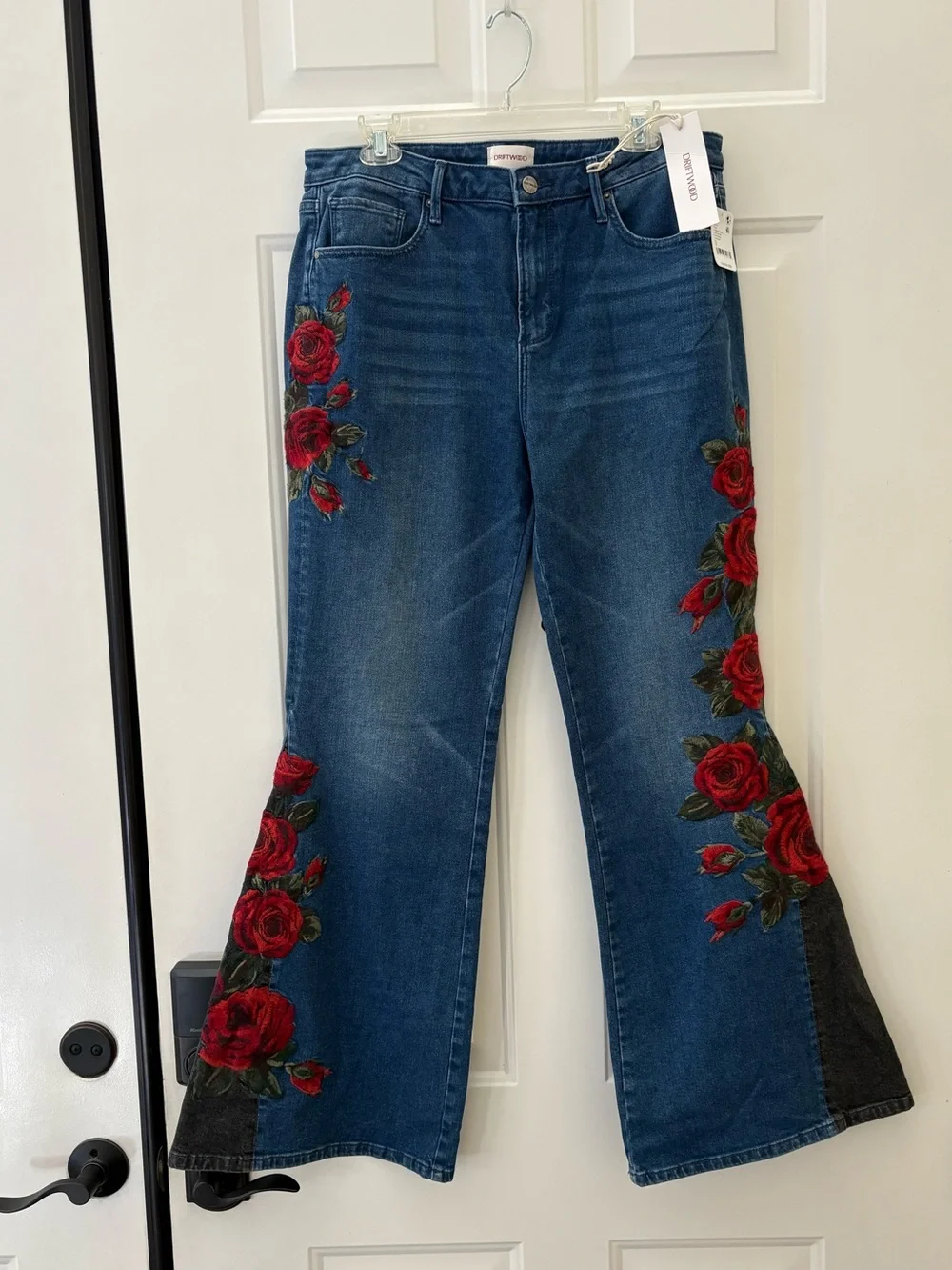 NWT Free People  X Driftwood Fab Farrah Midnight Rose Wide Leg Jeans 32W